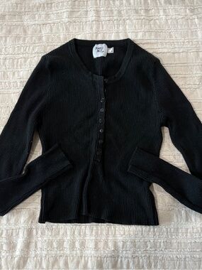 Princess Polly Black Ribbed Button-Front Top